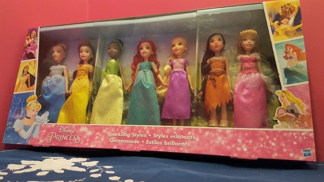 disney princess sparkling styles set of 7 dolls